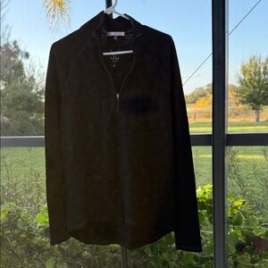 Ibex Black merino wool V-Neck quarter zip Sweater